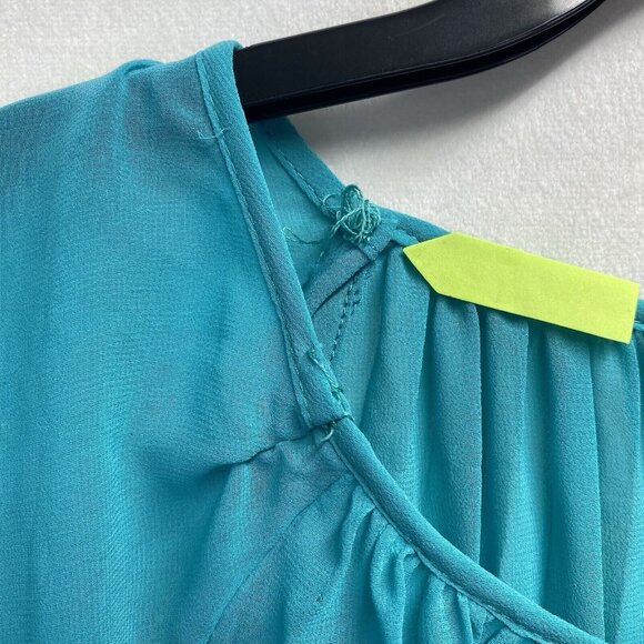 Daniel Rainn Pleated Sheer Batwing Sleeves Blouse Women Large Green Smocked Back - Picture 5 of 16